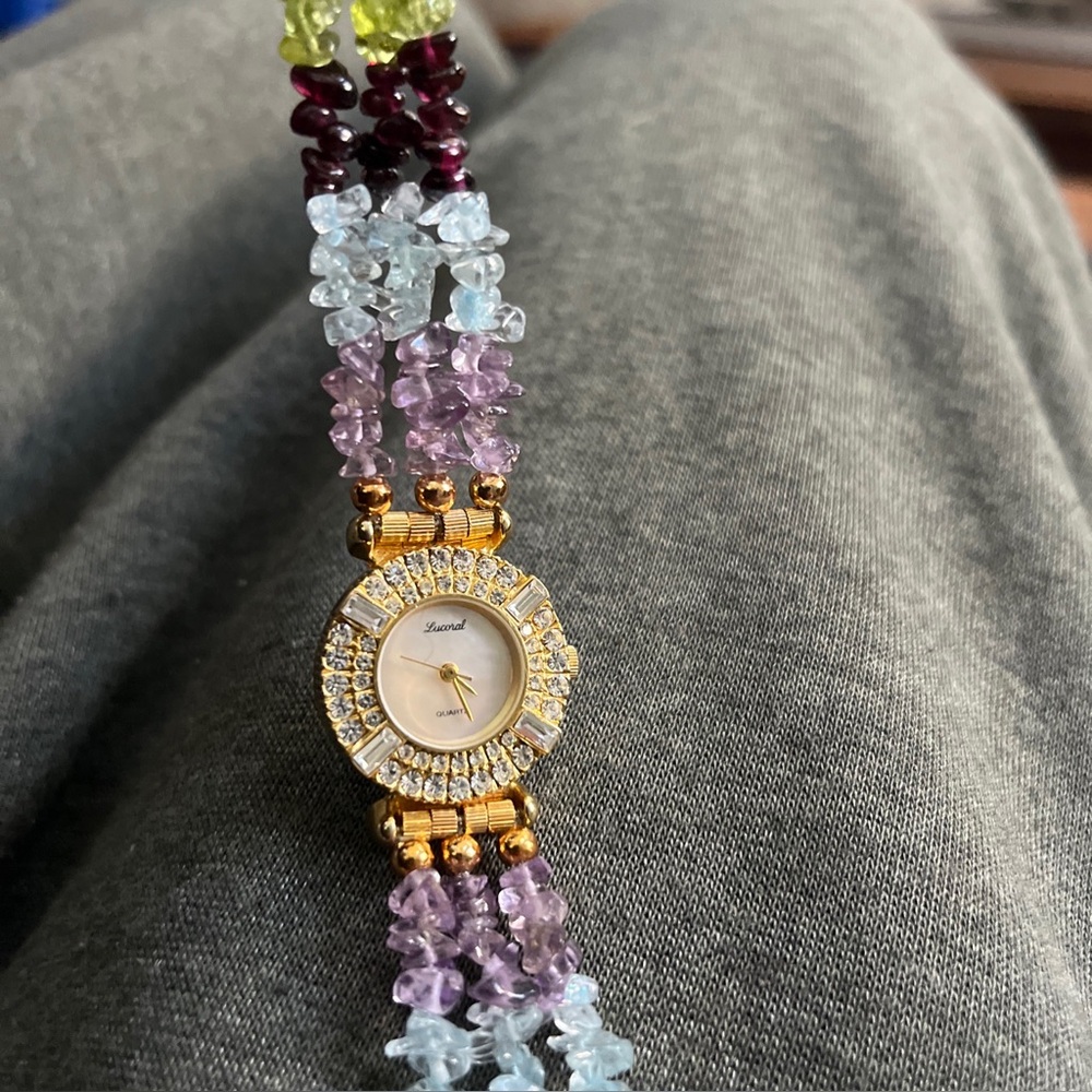 Elegant Gold tone and Multicolor Beaded Women's Watch